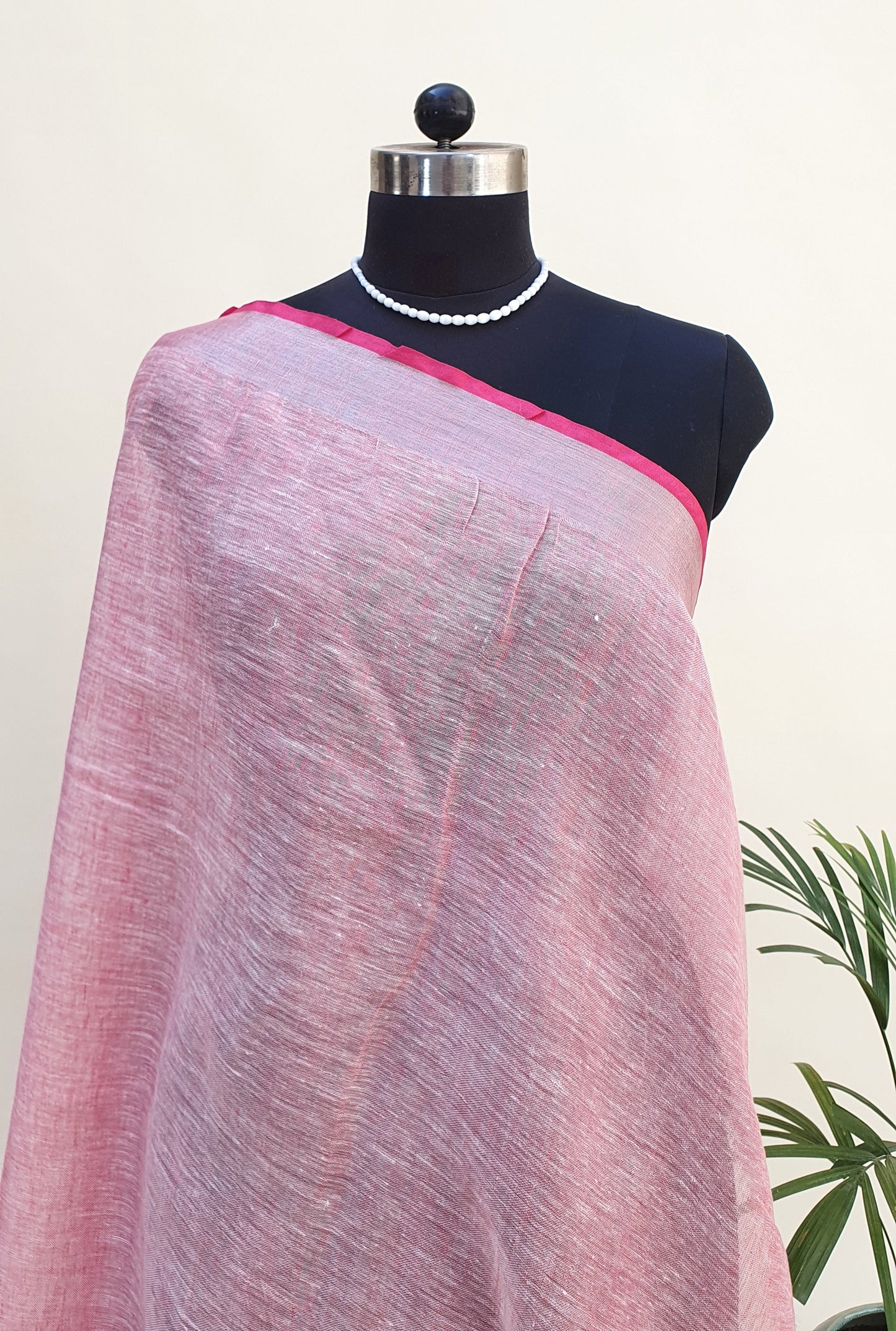 Classy Pink Hand Woven Linen Saree LNHW-0004