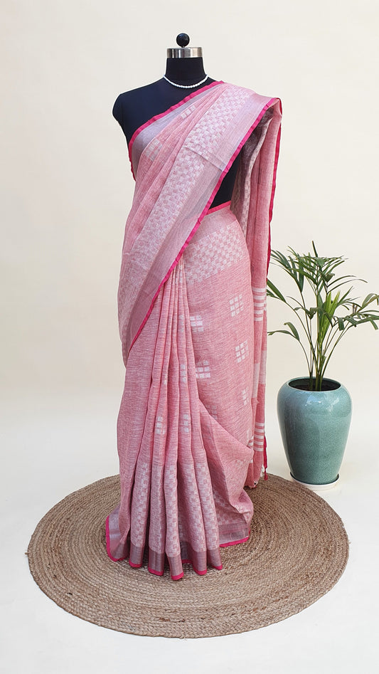 Classy Pink Hand Woven Linen Saree LNHW-0004