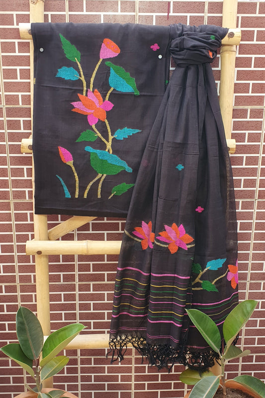 Black Cotton Jamdani Suit