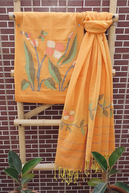 Cantaloupe Orange Cotton Jamdani Suit JDCC-0001
