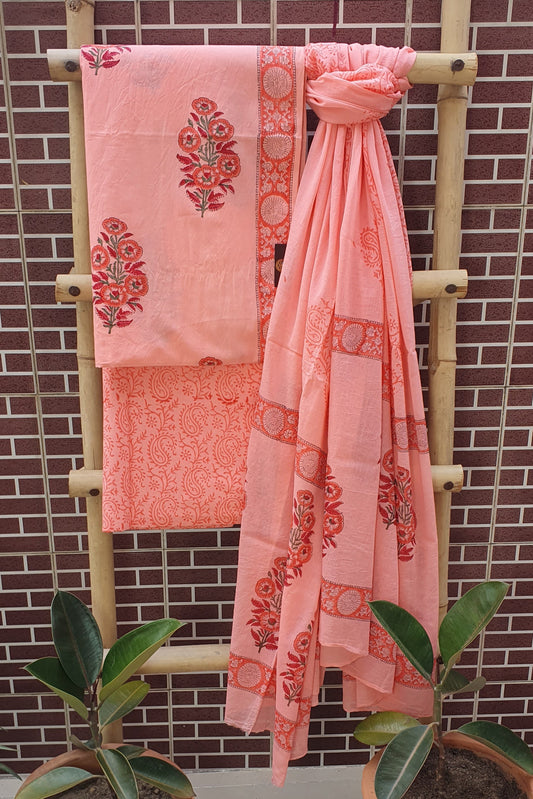 Pink Ochre HBP Cotton Suit with Mul Dupatta CMHB-0024