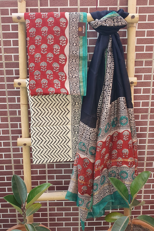 Crimson Red Hand Block Print Chanderi Suit CHHB-0004