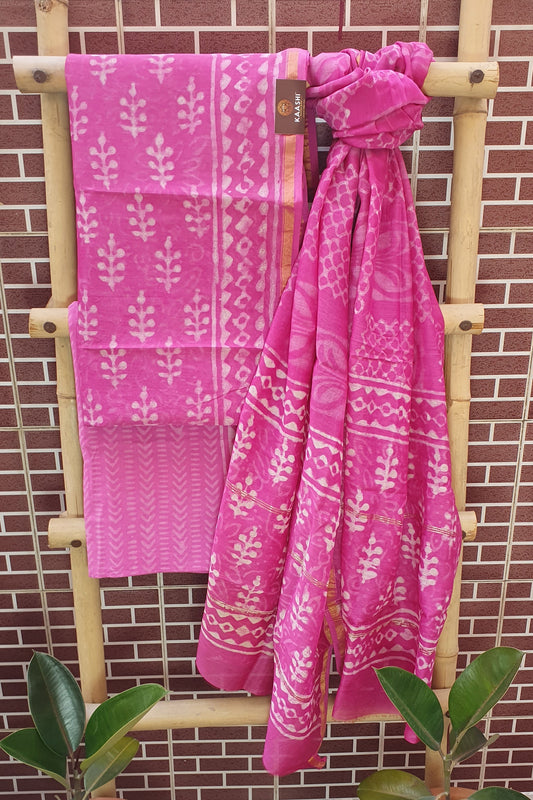 Barbie Pink Hand Block Print Chanderi Suit CHHB-0011