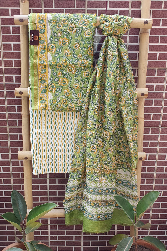 Jade Green Hand Block Print Chanderi Suit CHHB-0006