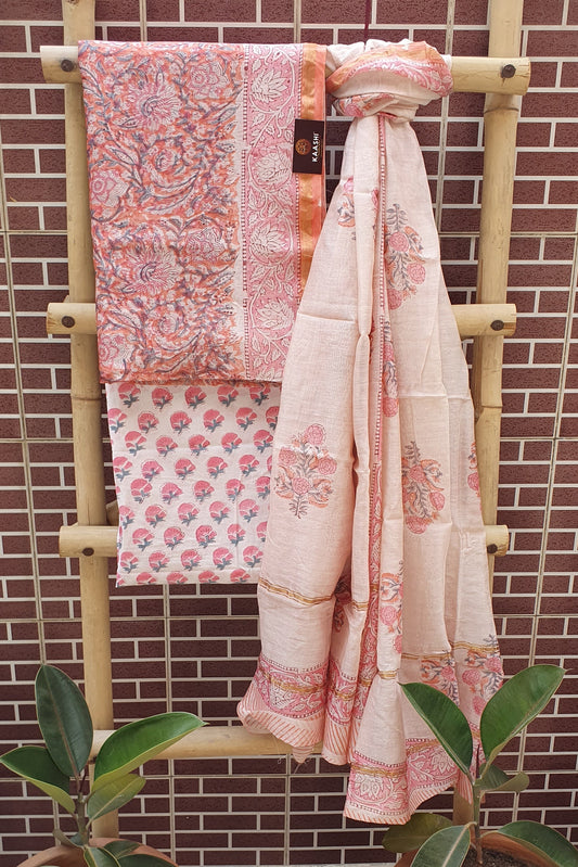 Ballerina Pink Hand Block Print Chanderi Suit CHHB-0007