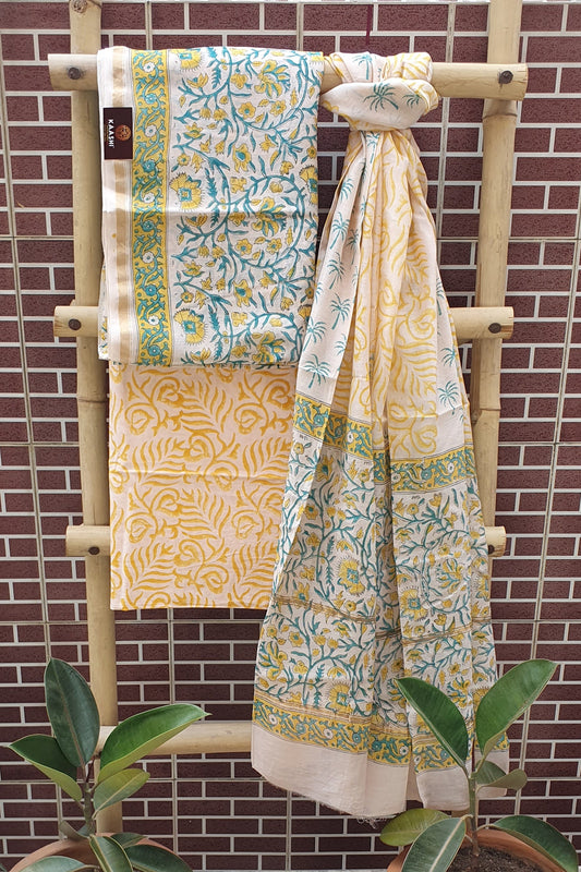 Naples Yellow Hand Block Print Chanderi Suit CHHB-0009