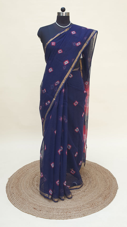 Indigo Kota Doria Saree | Kaashi Handloom