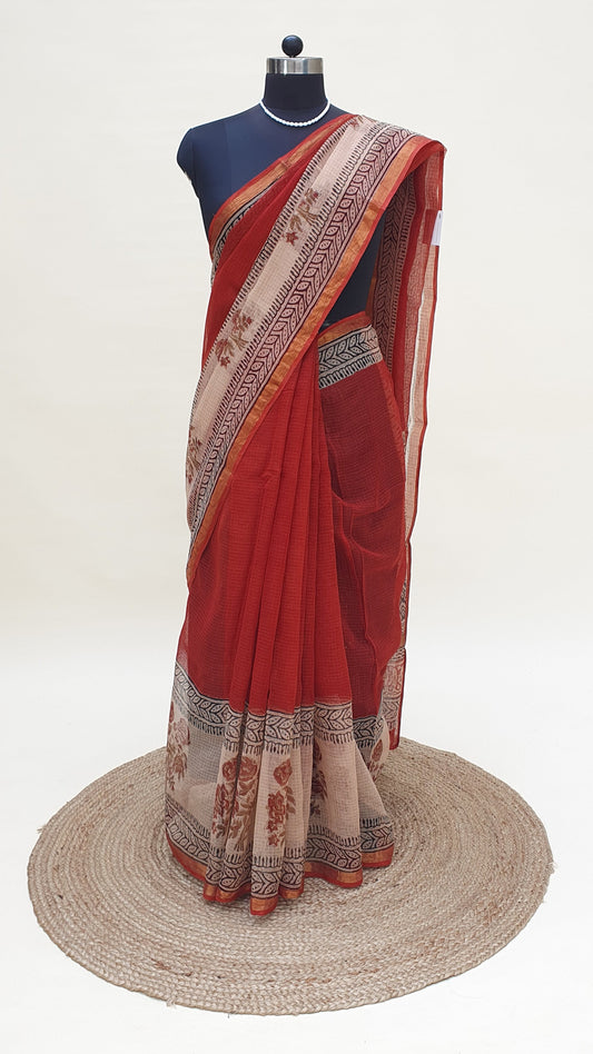Garnet Red Kota Doria Saree | Kaashi Handloom