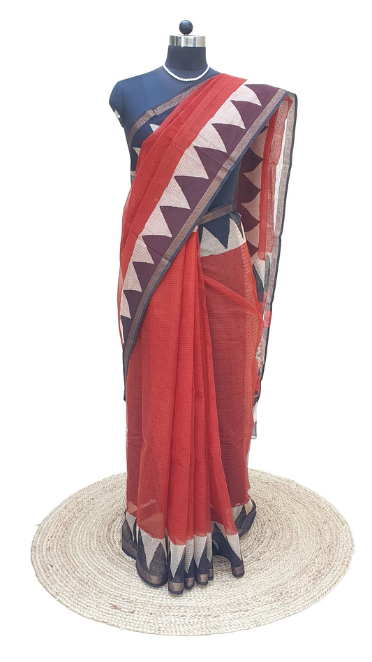 Crimson Red Kota Doria Saree | Kaashi Handloom