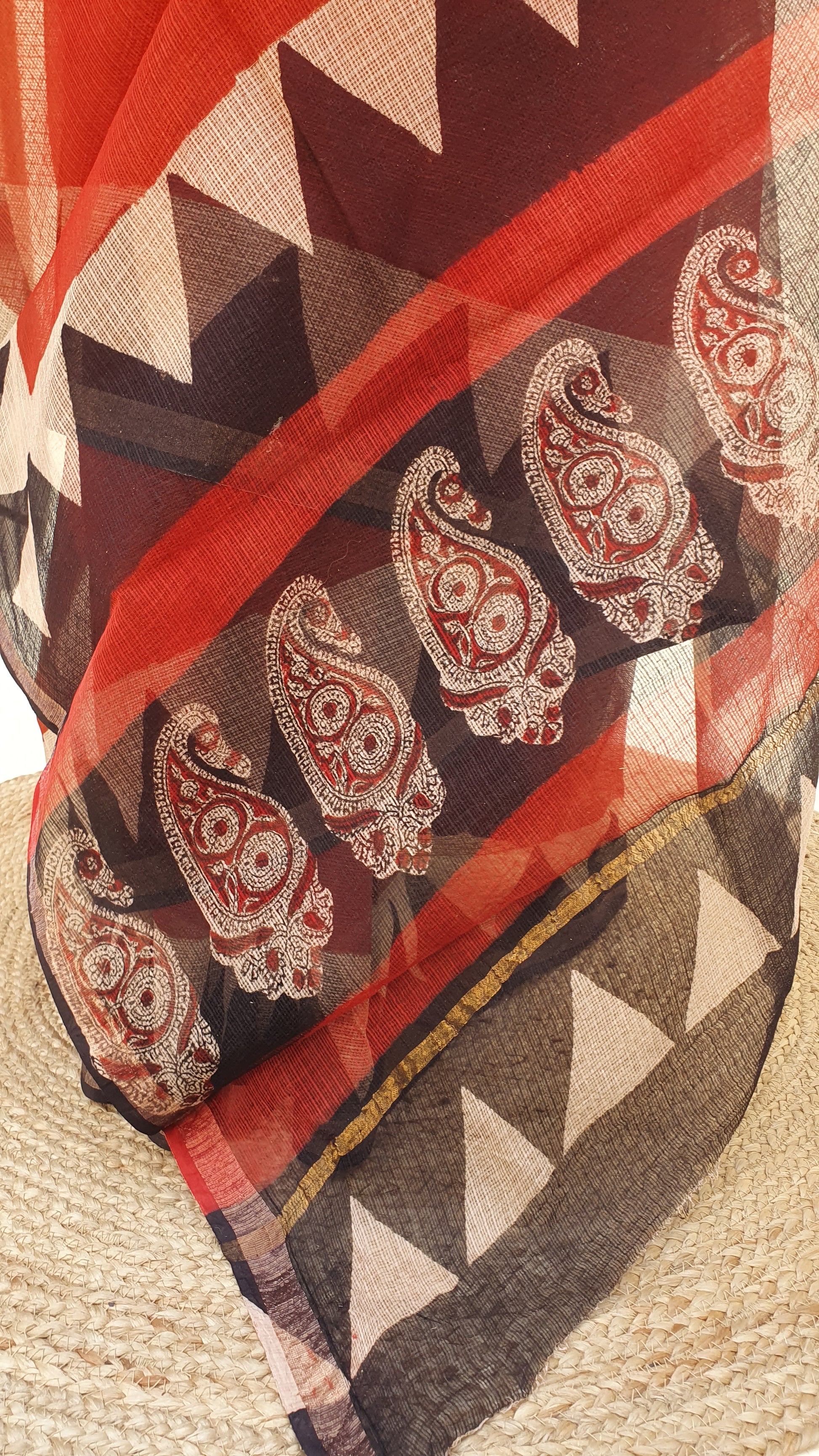 Crimson Red Kota Doria Saree | Kaashi Handloom