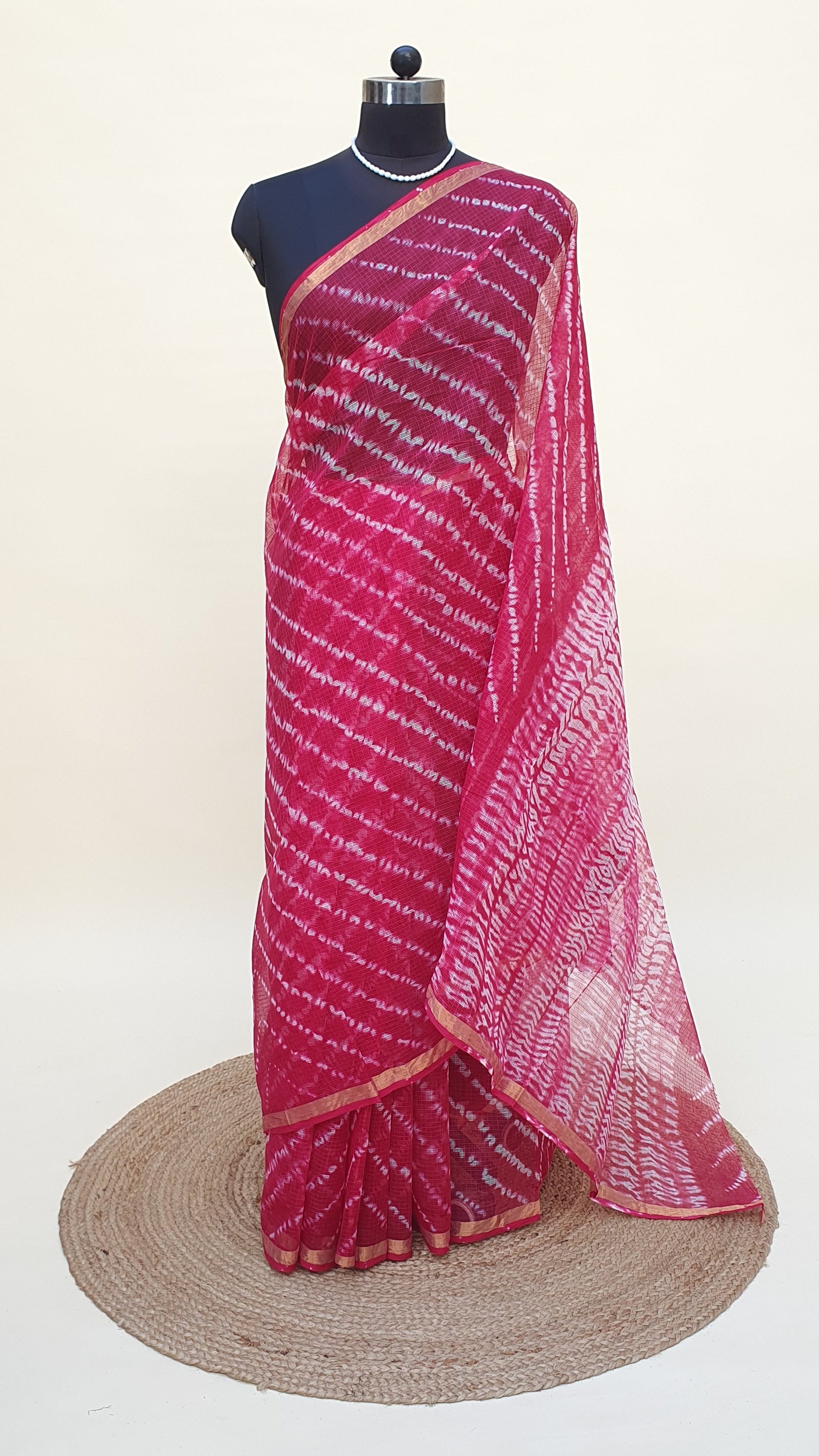 Rani Pink Leheriya Kota Doria Saree, Kaashi Handloom