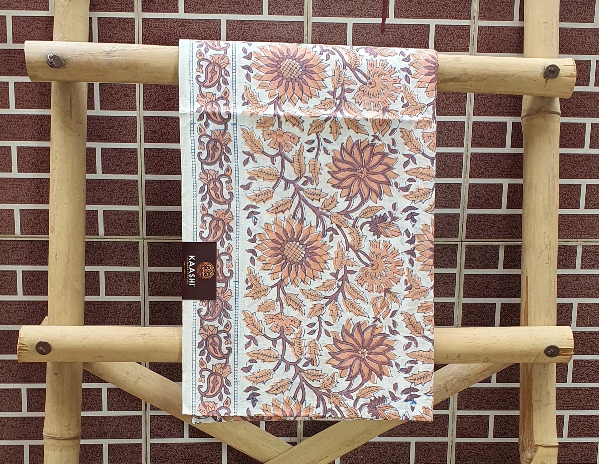 Brown Hand Block Printed Cotton Suit with Linen Dupatta