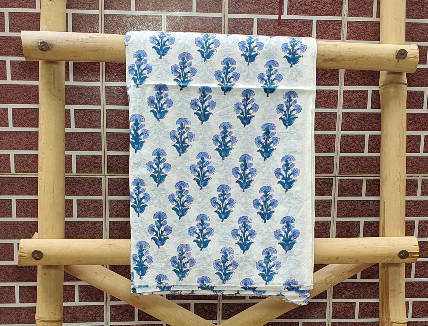 Blue Hand Block Printed Cotton Suit with Kota Doria Dupatta 