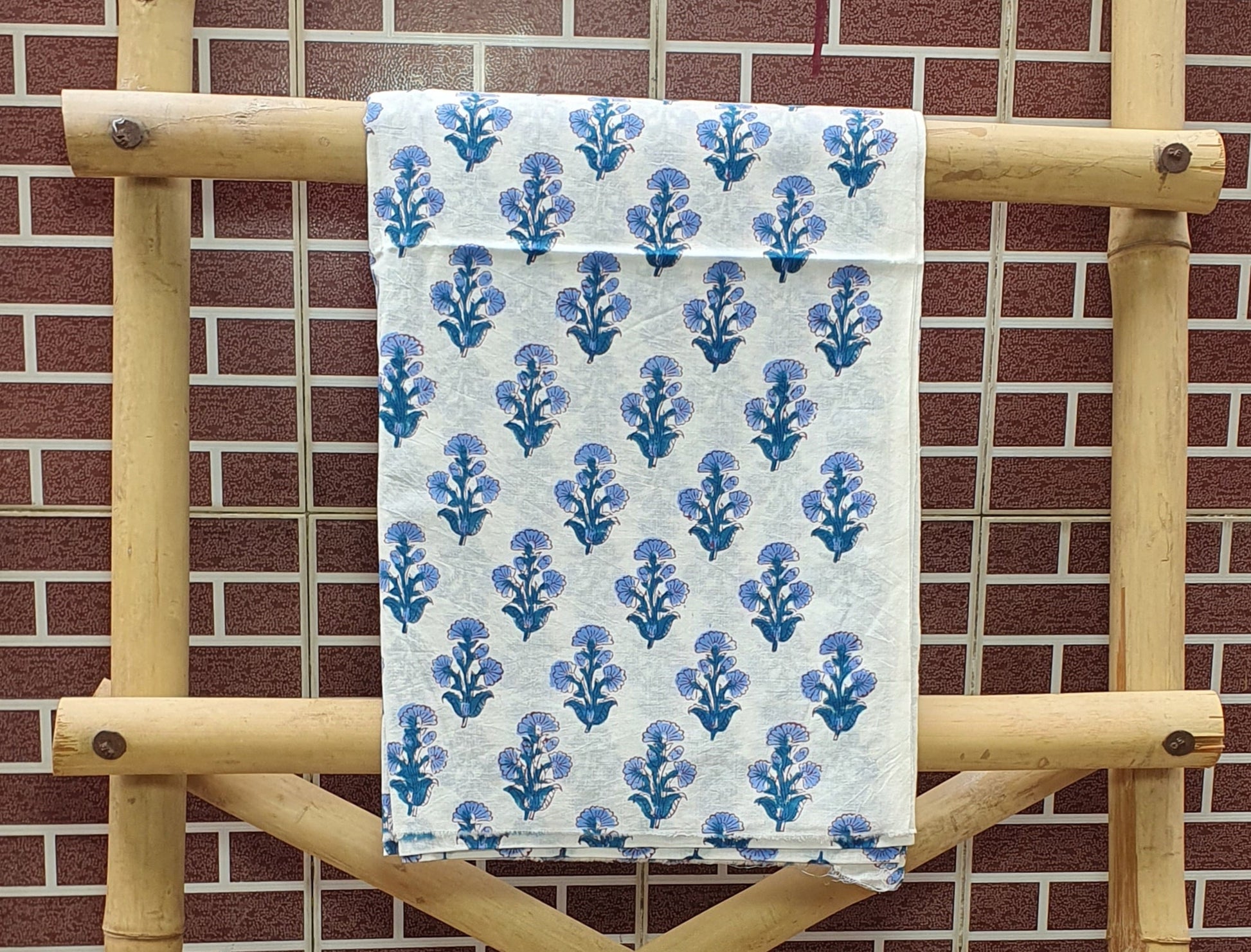 Blue Hand Block Printed Cotton Suit with Kota Doria Dupatta 