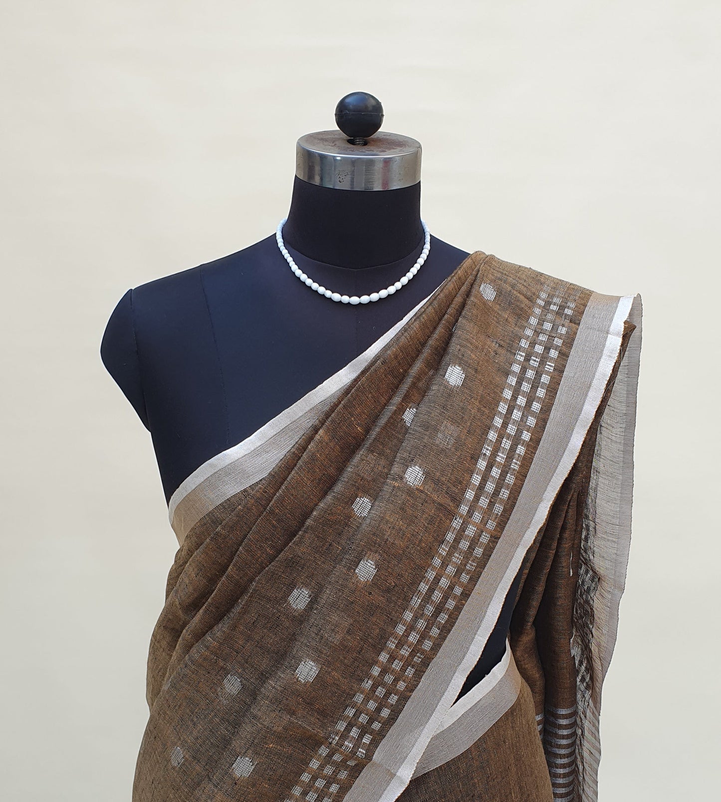 Metallic Brown Hand Woven Linen Saree LNHW-0009