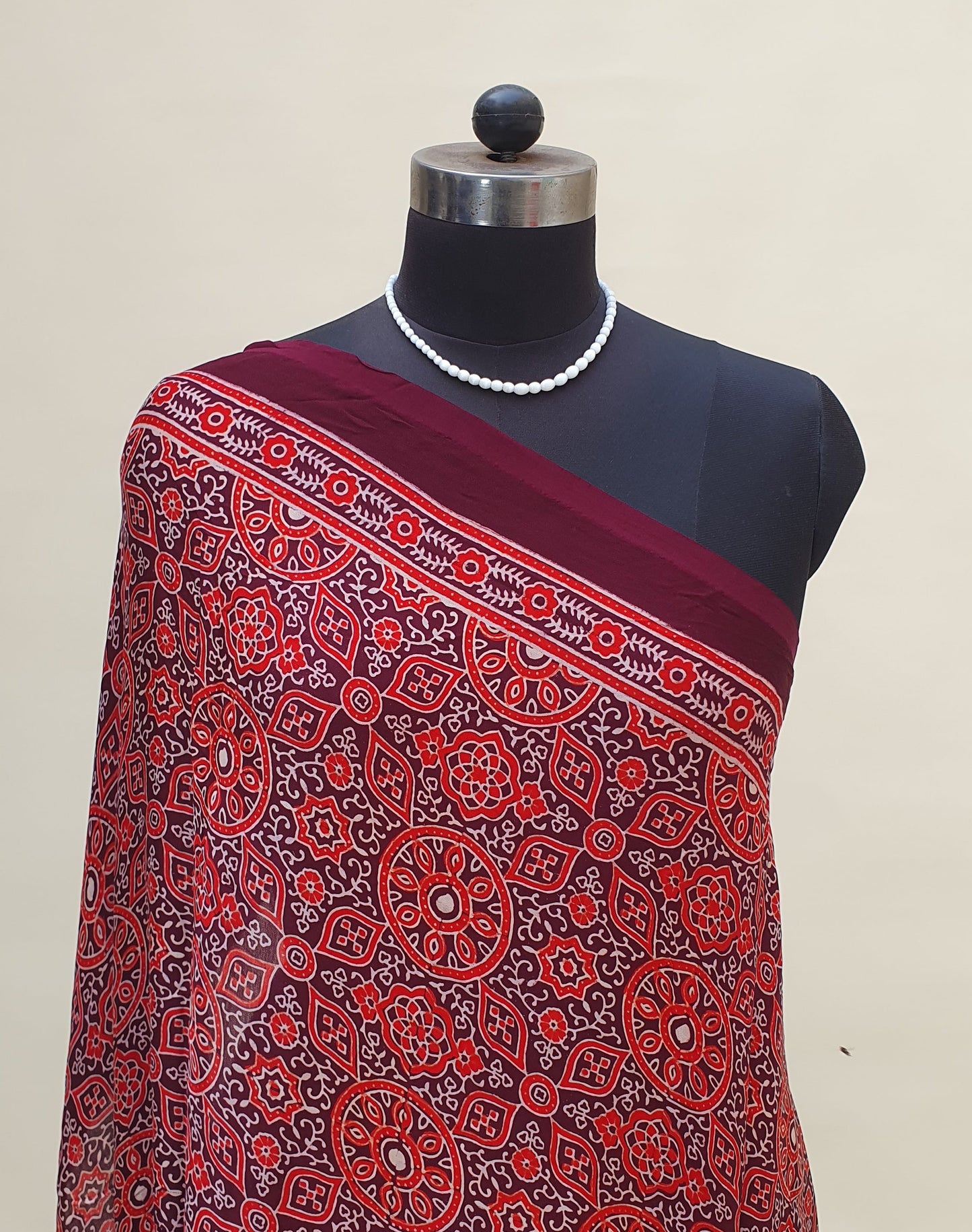 Varnika Ajrakh Modal Silk Saree | Zari Pallu – MSAJ-0013