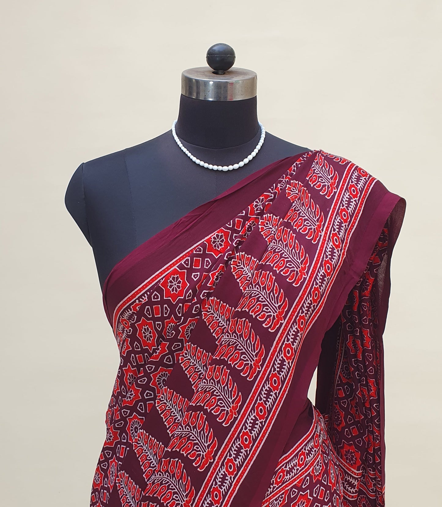 Varnika Ajrakh Modal Silk Saree | Zari Pallu – MSAJ-0013