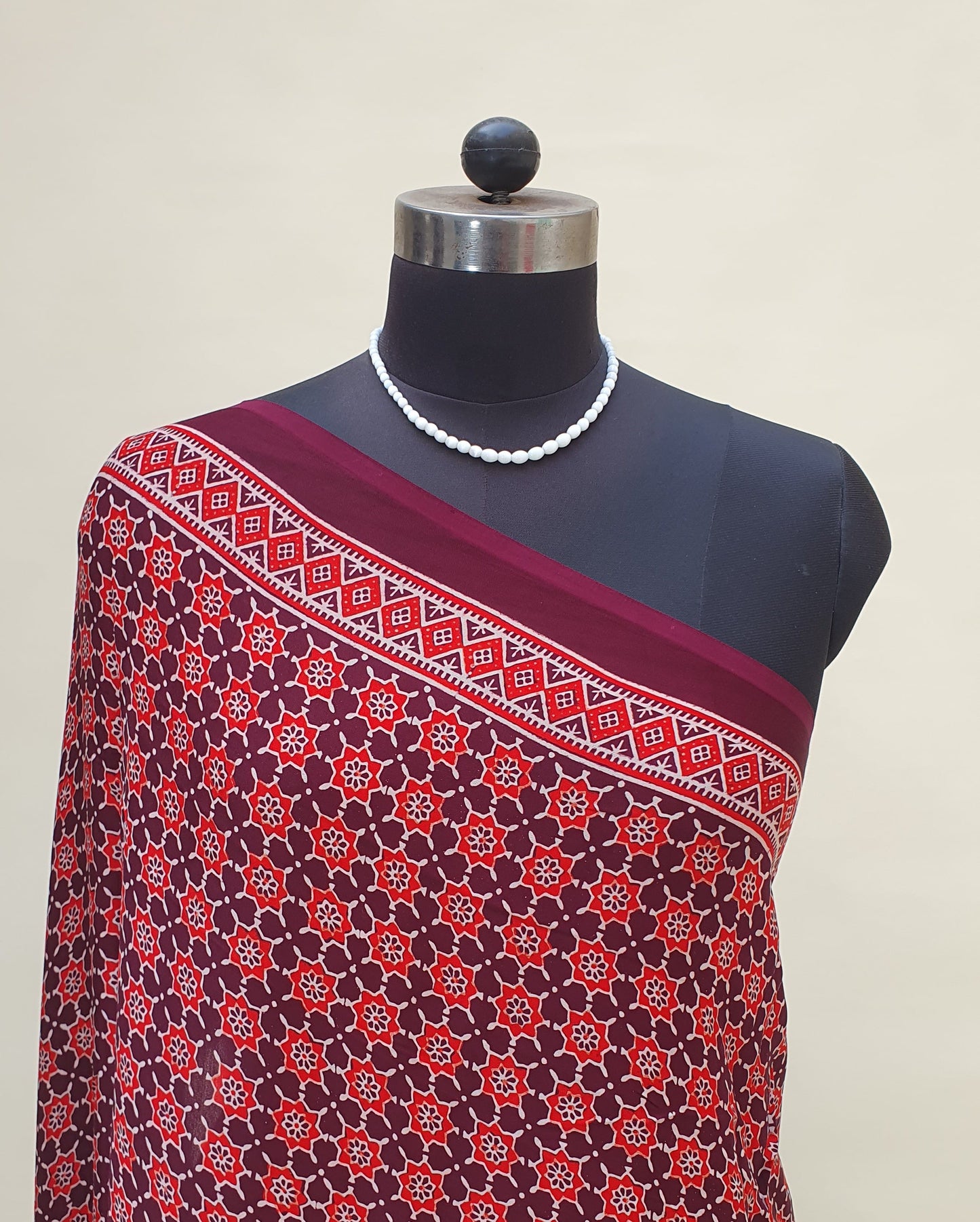 Raktambari Ajrakh Modal Silk Saree | Zari Pallu – MSAJ-0012