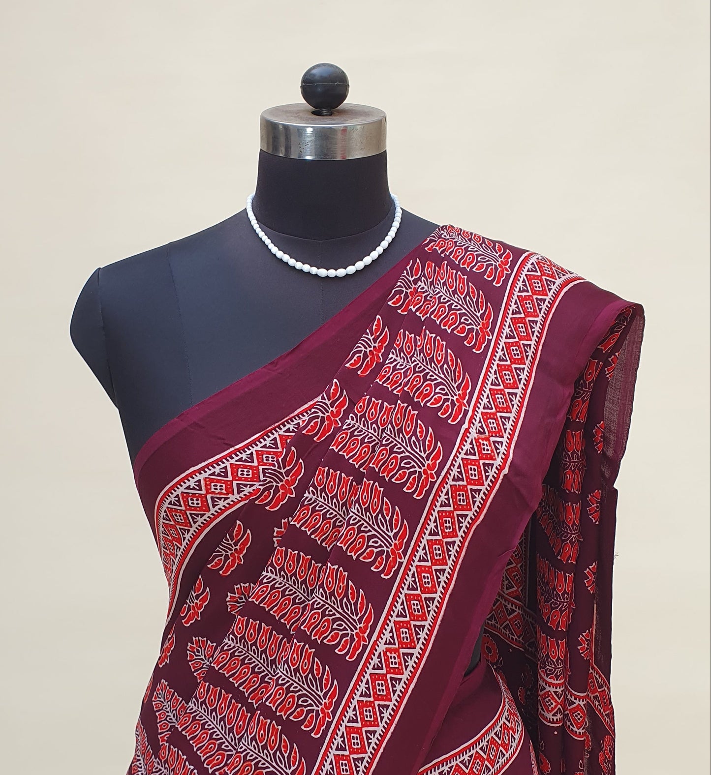 Raktambari Ajrakh Modal Silk Saree | Zari Pallu – MSAJ-0012