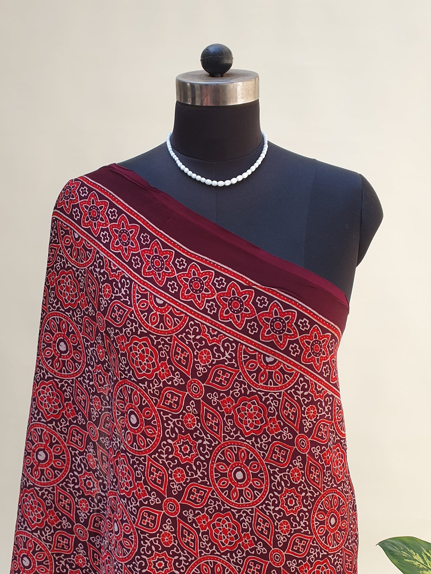 Kaamini Ajrakh Modal Silk Saree | Zari Pallu – MSAJ-0014