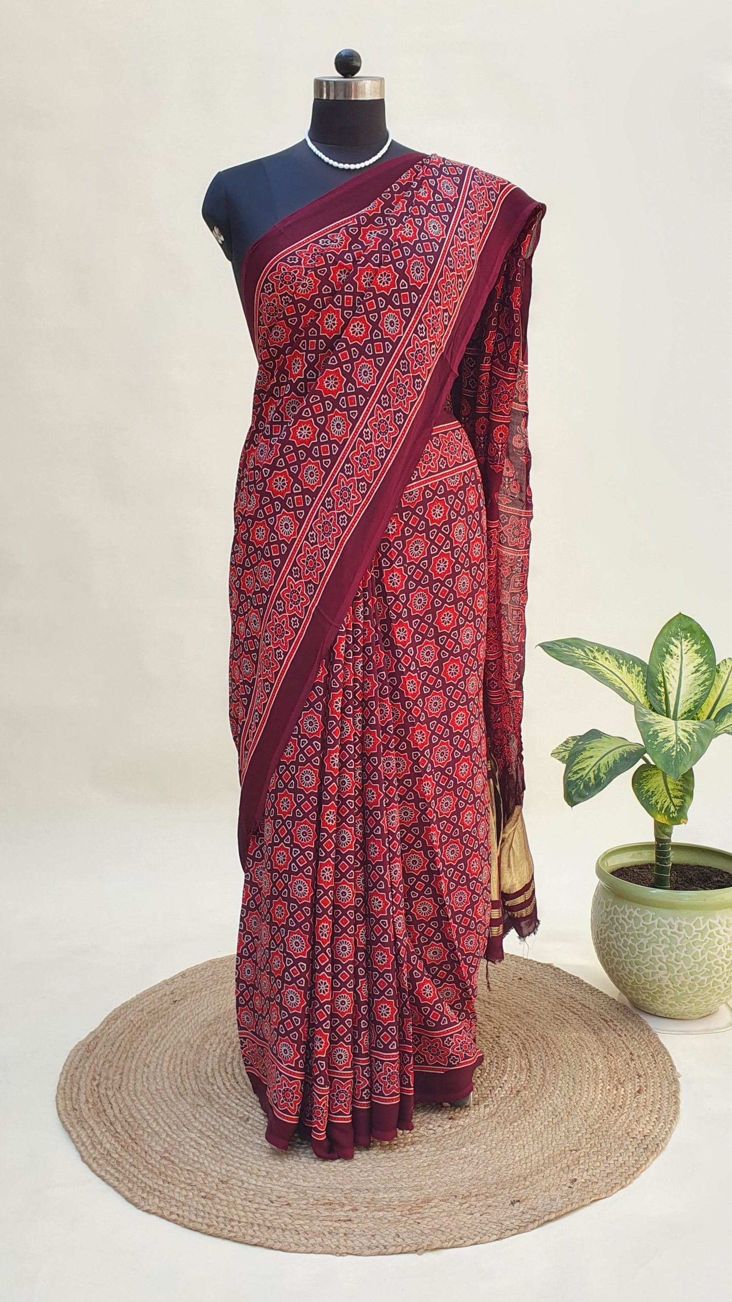 Kaamini Ajrakh Modal Silk Saree | Zari Pallu – MSAJ-0014