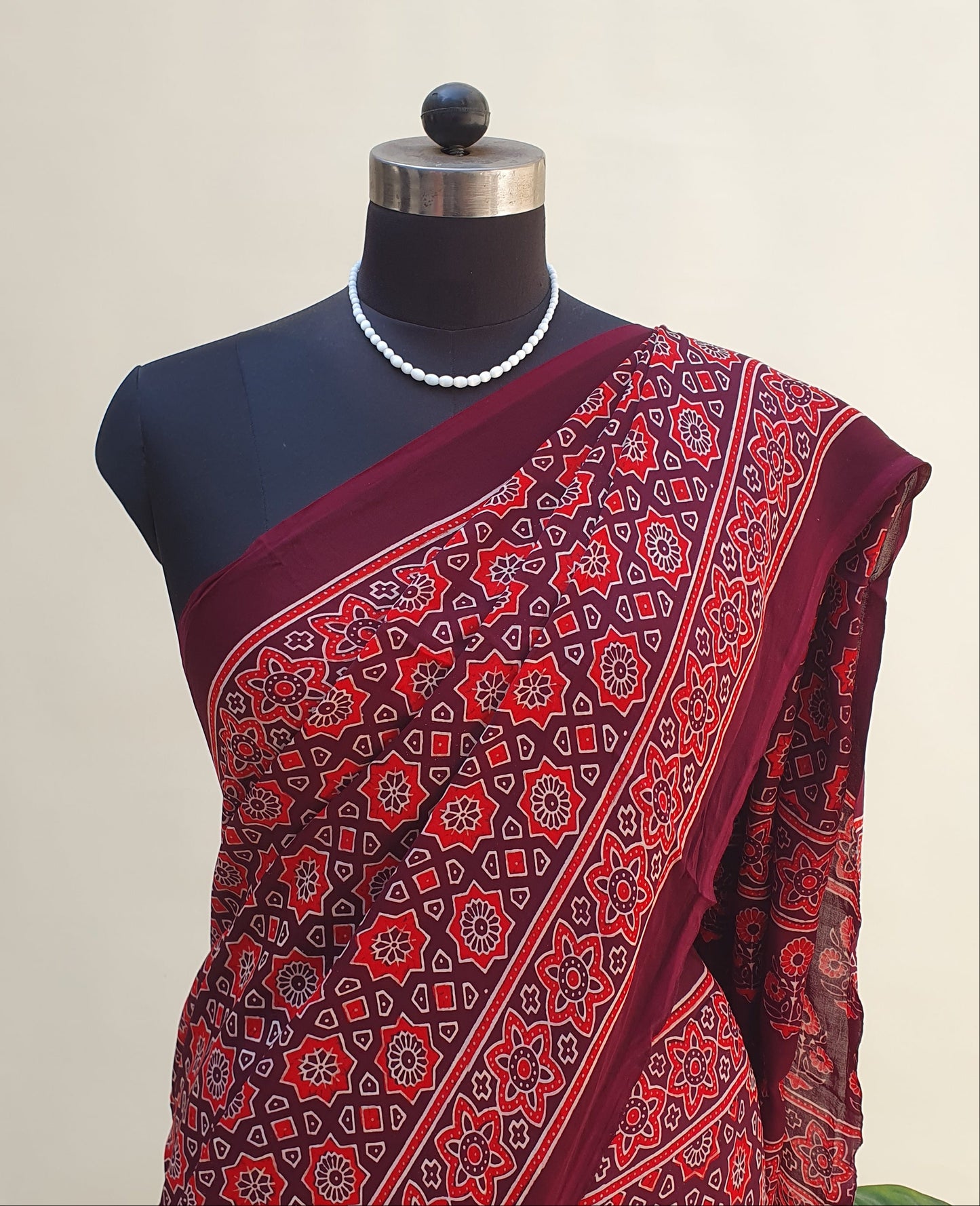 Kaamini Ajrakh Modal Silk Saree | Zari Pallu – MSAJ-0014