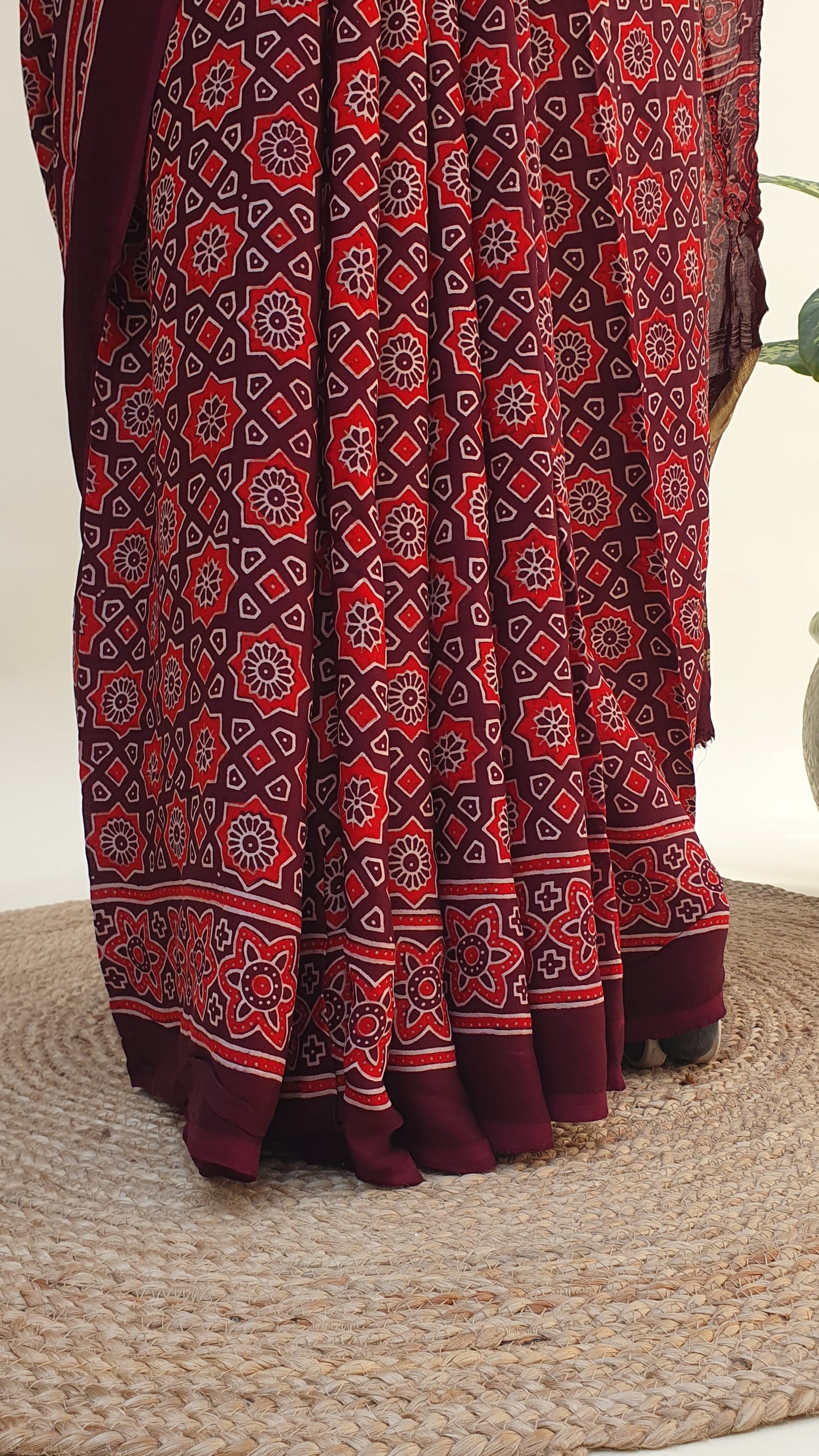 Kaamini Ajrakh Modal Silk Saree | Zari Pallu – MSAJ-0014