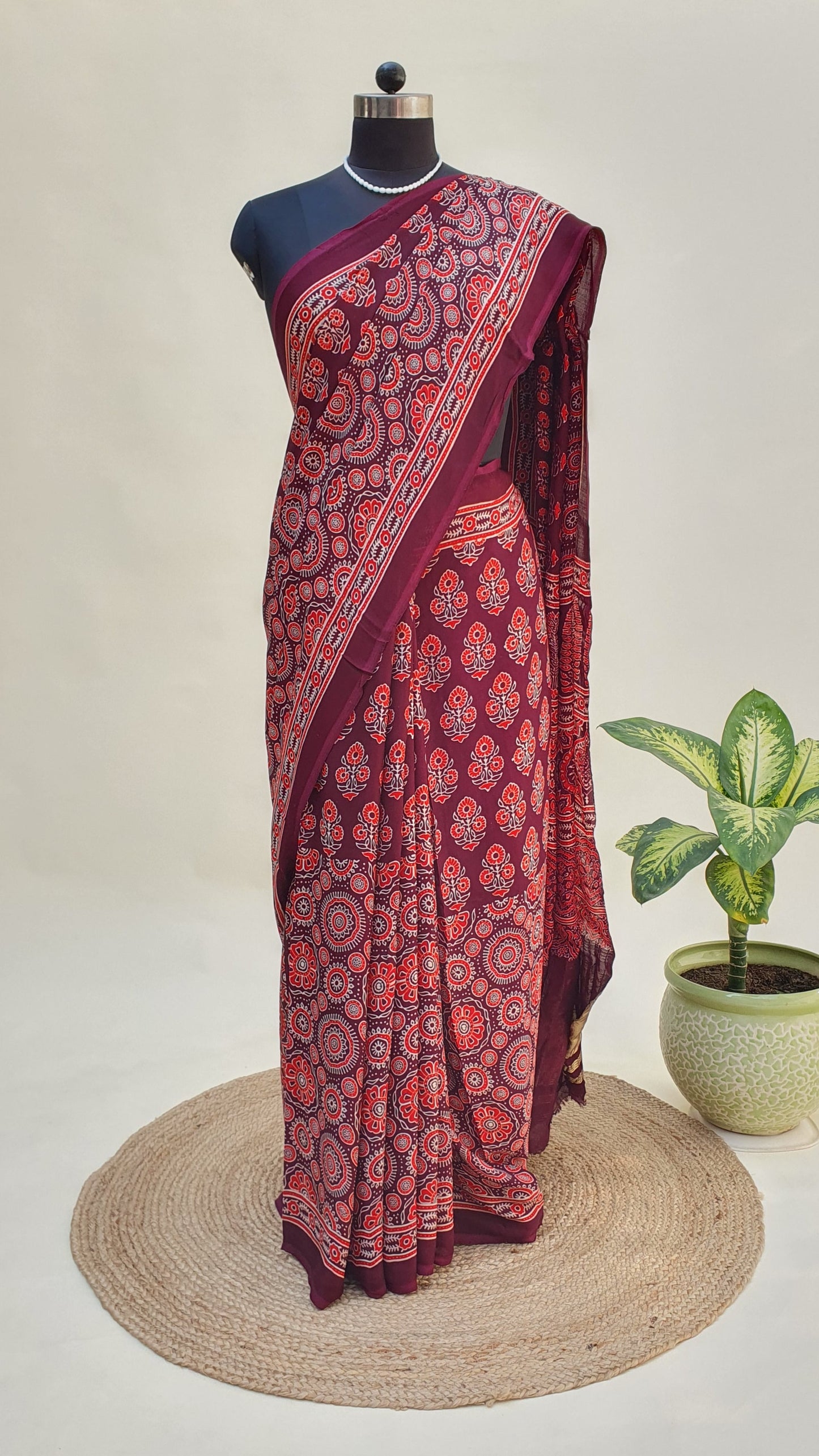 Lalima Ajrakh Modal Silk Saree | Zari Pallu – MSAJ-0015