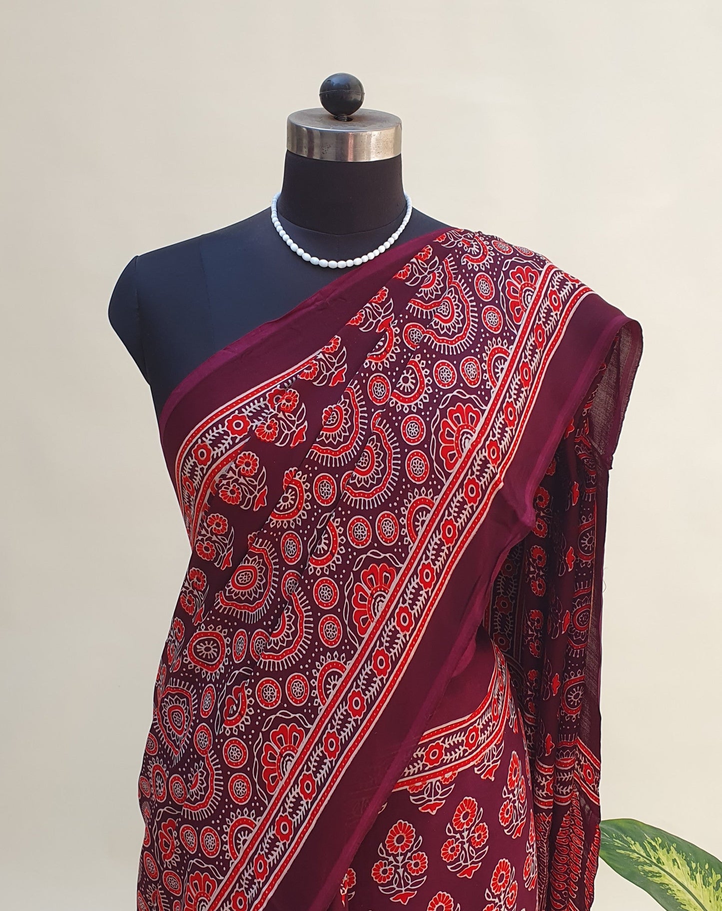 Lalima Ajrakh Modal Silk Saree | Zari Pallu – MSAJ-0015