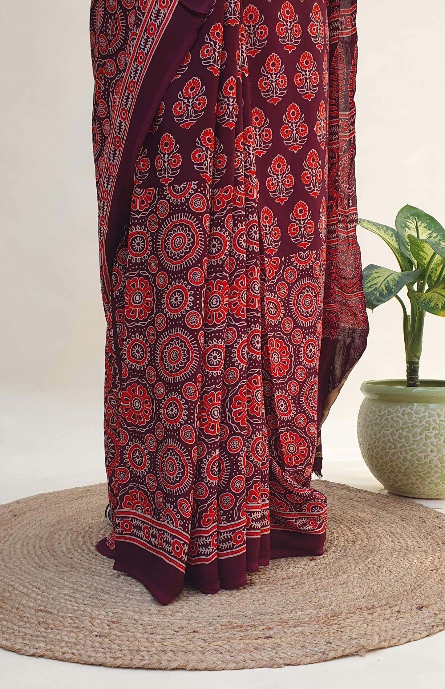 Lalima Ajrakh Modal Silk Saree | Zari Pallu – MSAJ-0015