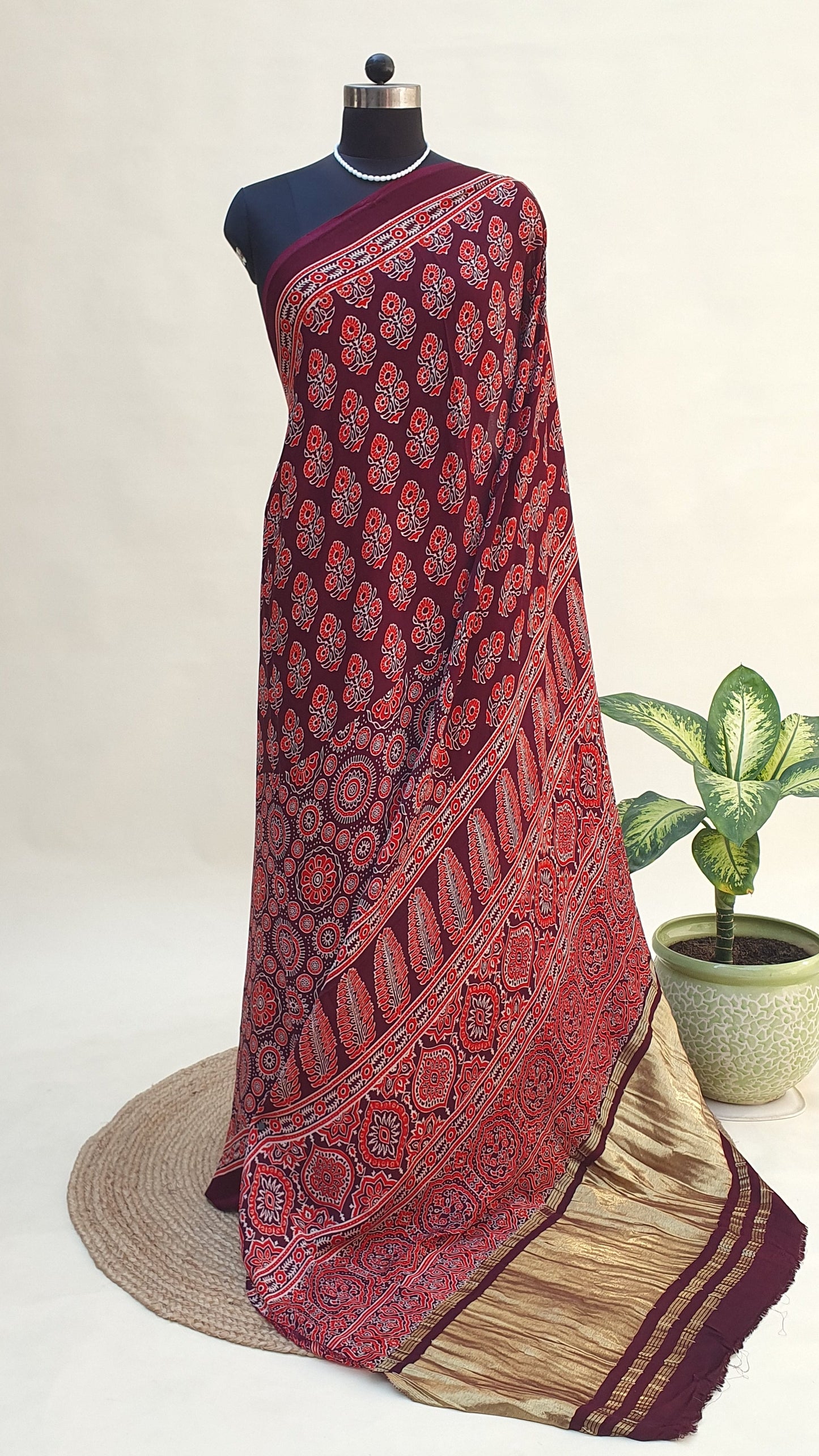 Lalima Ajrakh Modal Silk Saree | Zari Pallu – MSAJ-0015