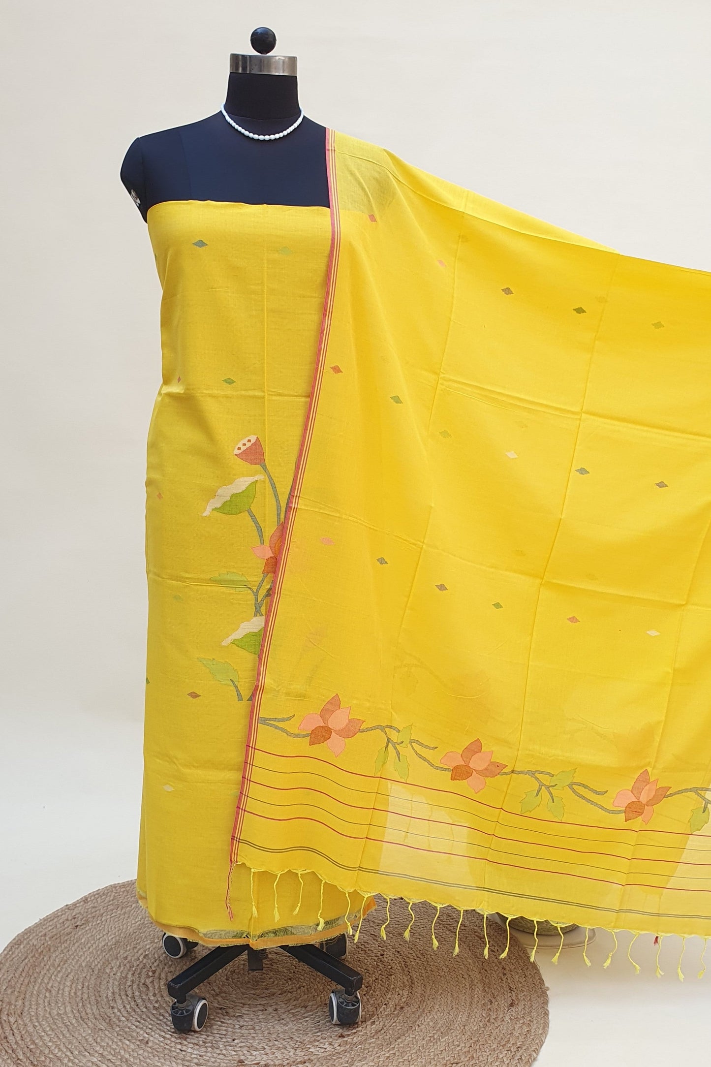 Bright Yellow Cotton Jamdani Suit JDCC-0009