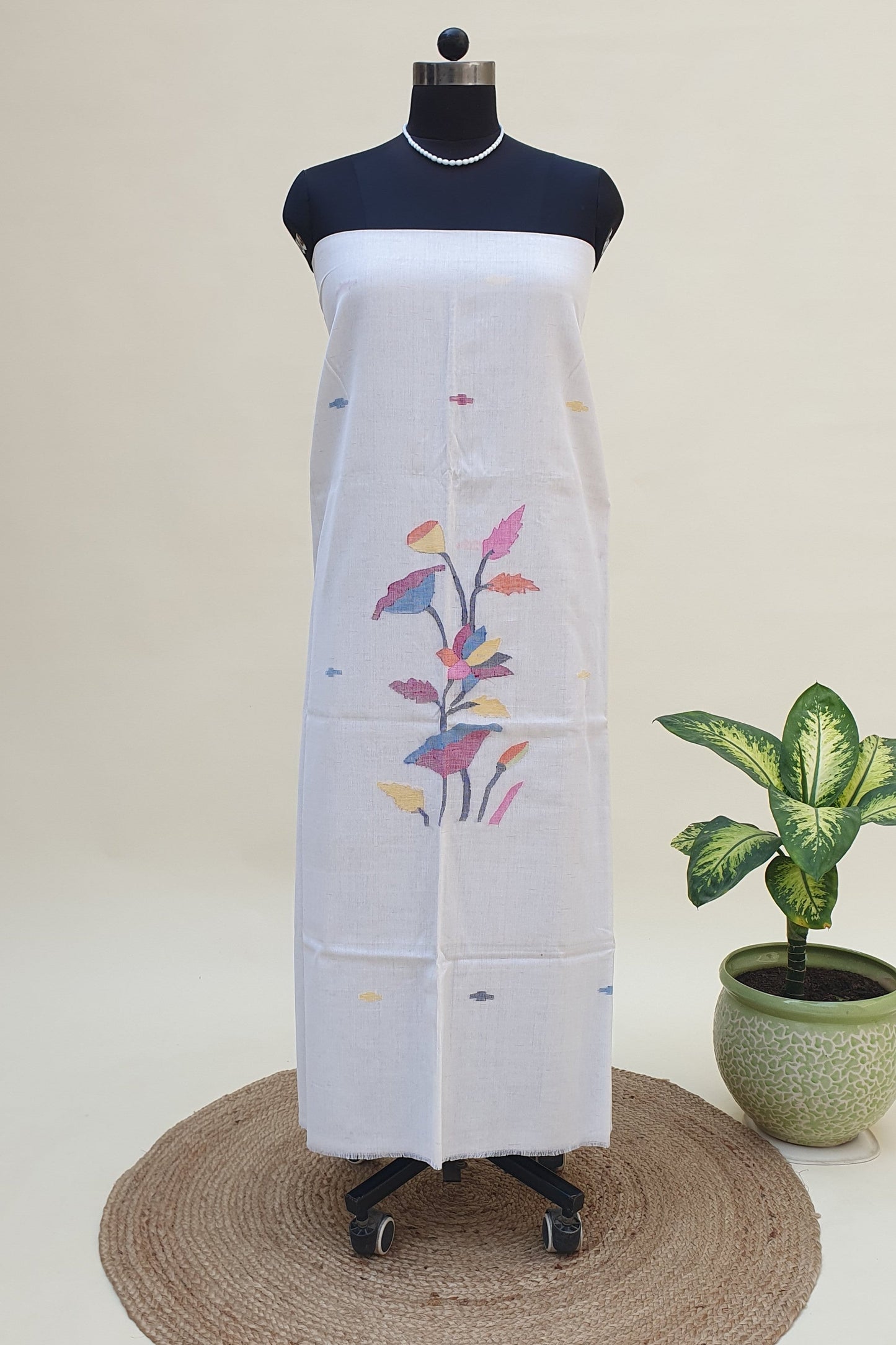 Thin White Cotton Jamdani Suit JDCC-0005