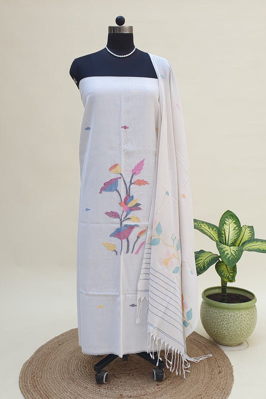 Thin White Cotton Jamdani Suit JDCC-0005