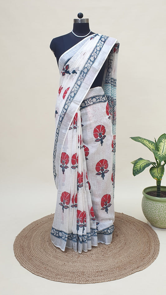 Mornelle Thistle HBP Linen Saree | LNHB-0013