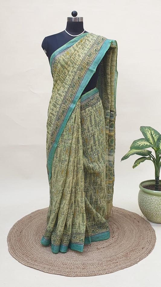 Haritha Neela HBP Linen Saree | LNHB-0020