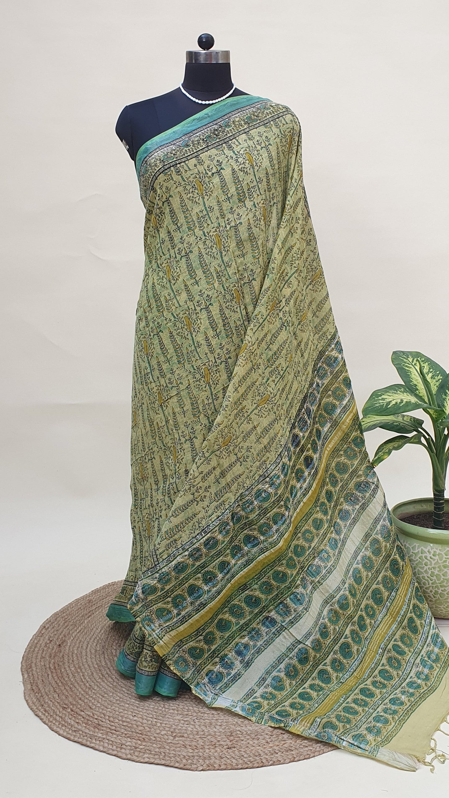 Haritha Neela HBP Linen Saree | LNHB-0020