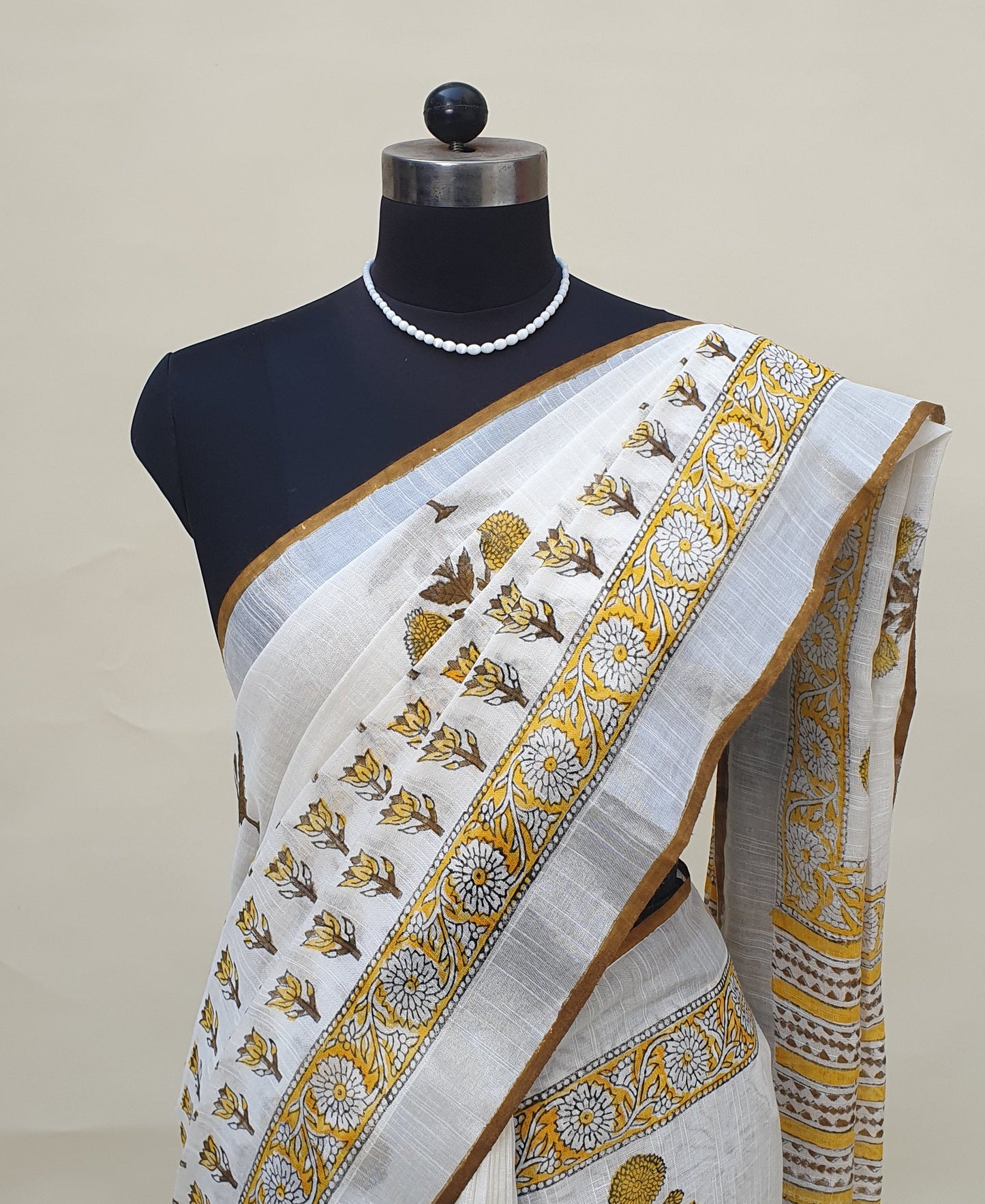 Shubhra Suvarnam HBP Linen Saree | LNHB-0023