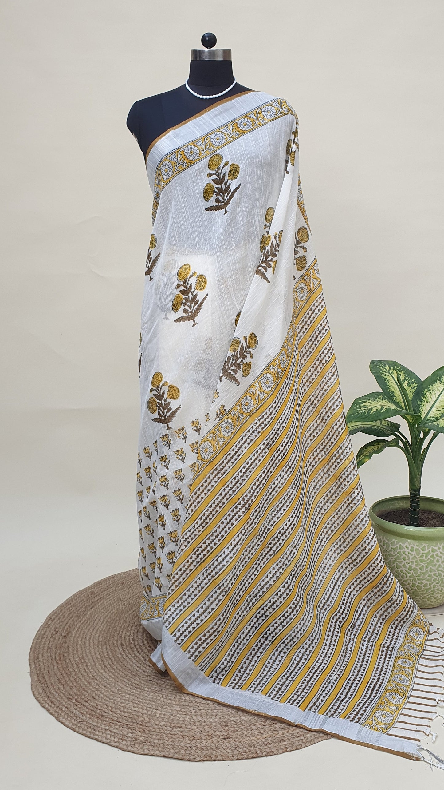 Shubhra Suvarnam HBP Linen Saree | LNHB-0023
