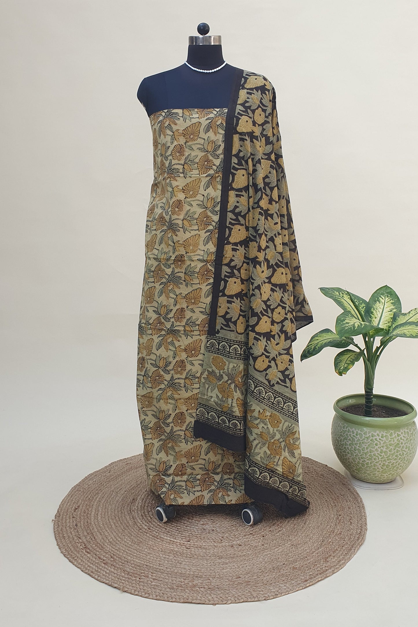 Black & Beige Ajrakh HBP Cotton Suit CMAJ-0001