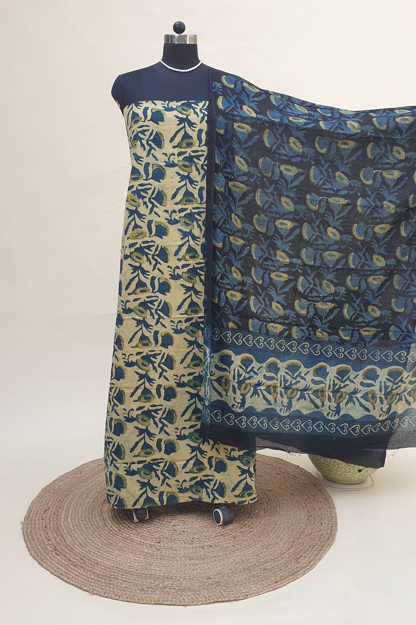 Blue Floral Ajrakh HBP Cotton Suit CMAJ-0004