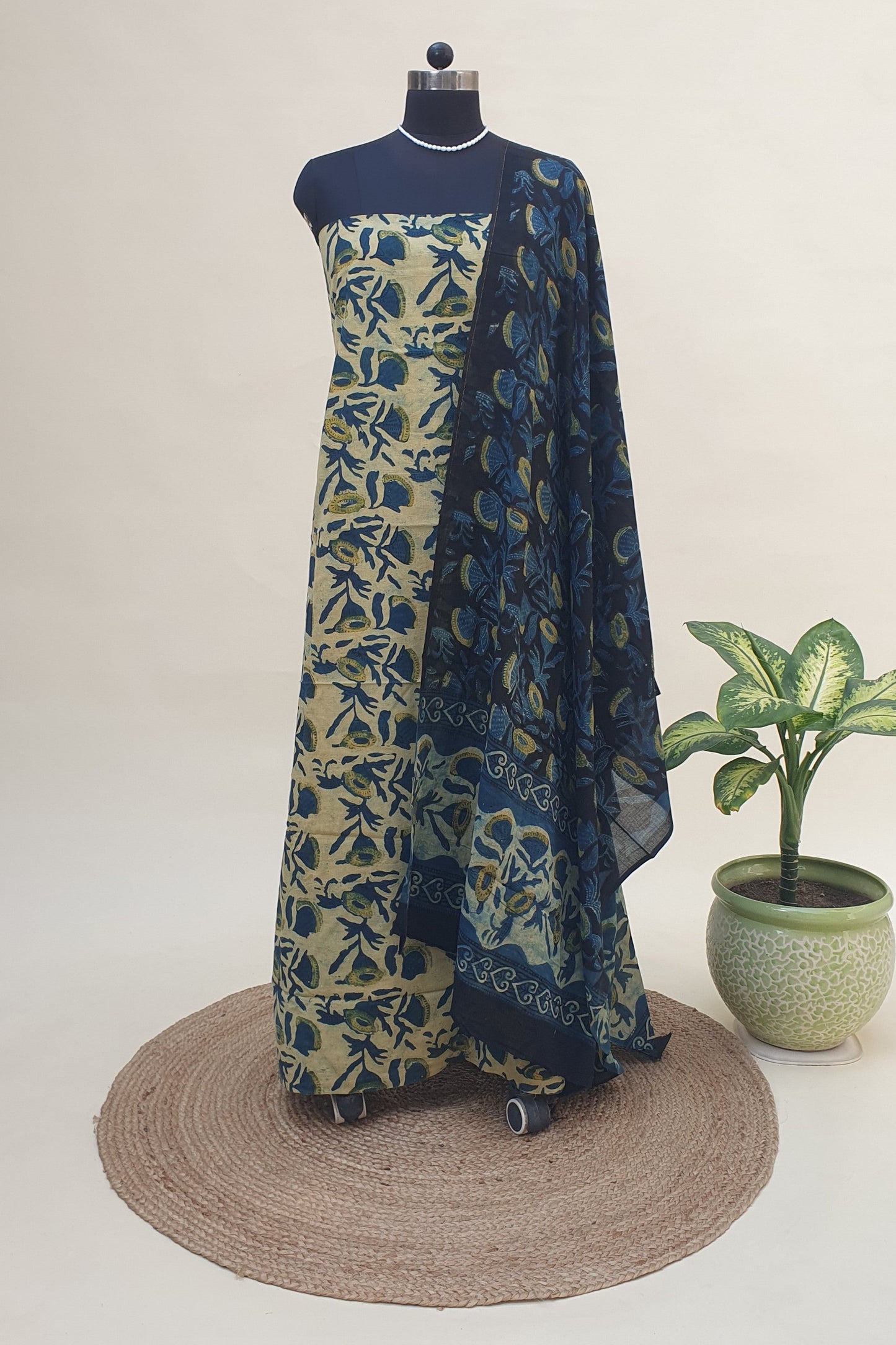 Blue Floral Ajrakh HBP Cotton Suit CMAJ-0004