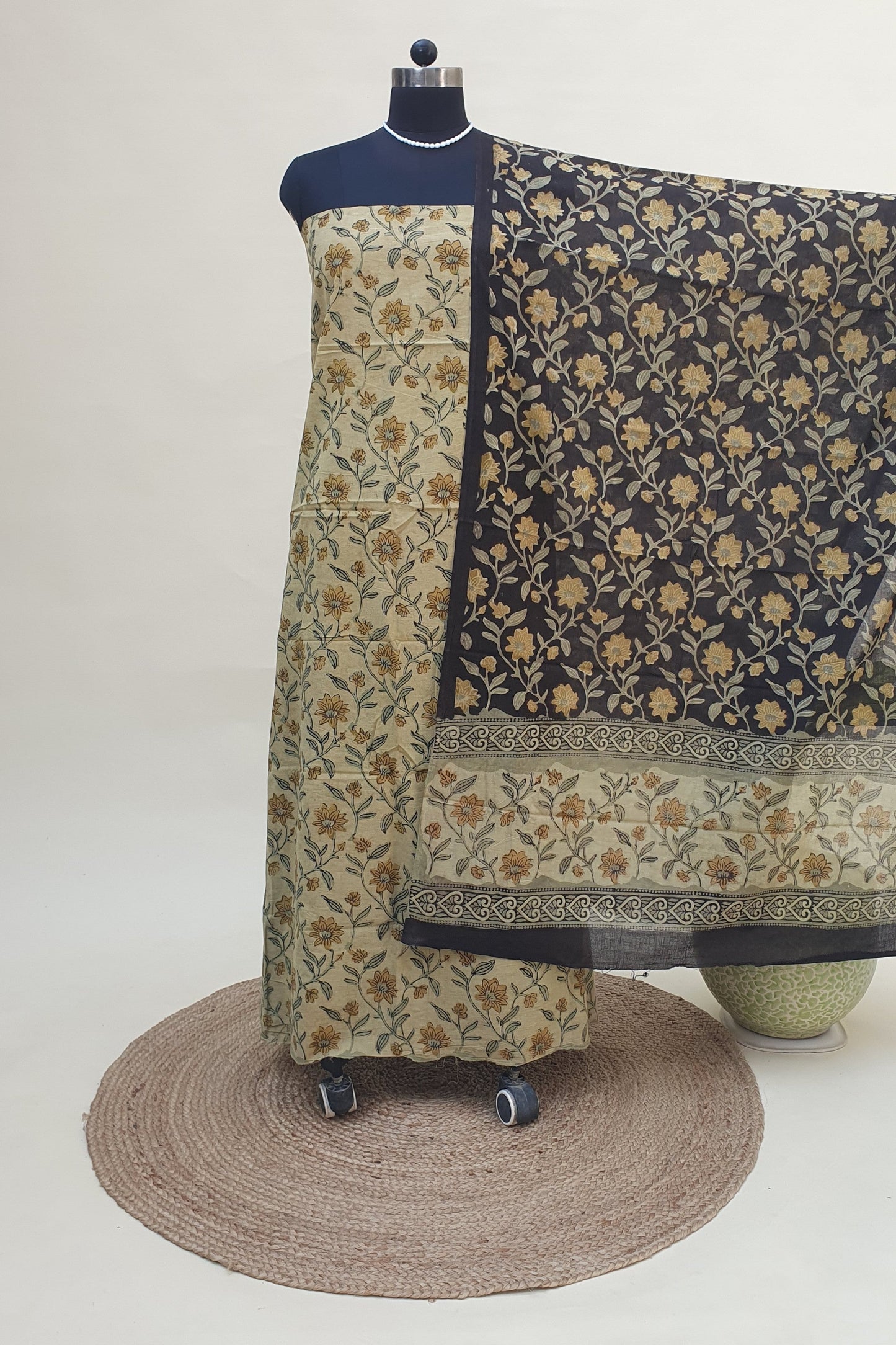 Black and Beige Ajrakh HBP Cotton Suit CMAJ-0002