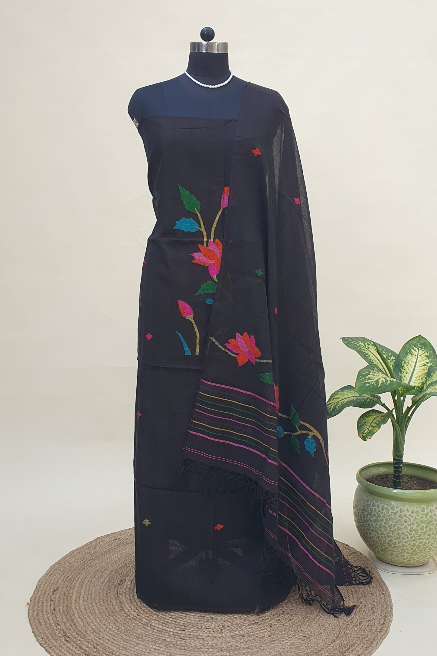 Smoke Black Cotton Jamdani Suit JDCC-0004