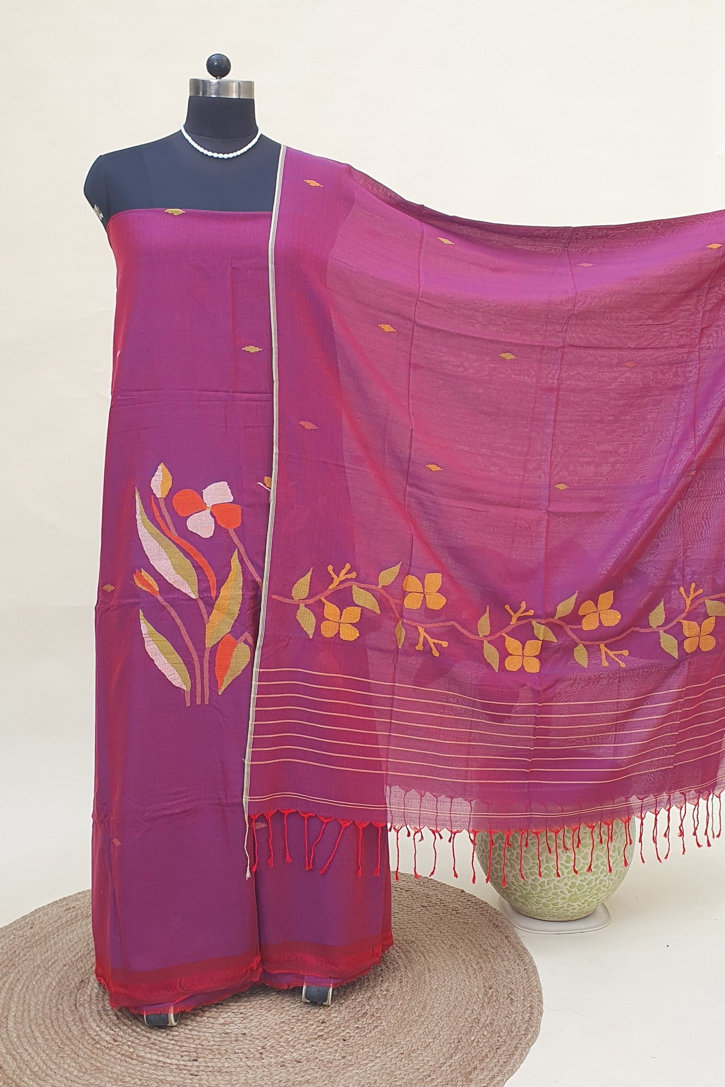 Wine Cotton Jamdani Suit JDCC-0002