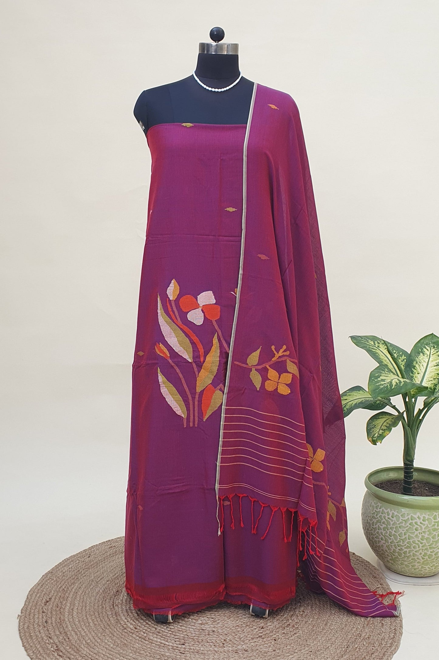 Wine Cotton Jamdani Suit JDCC-0002