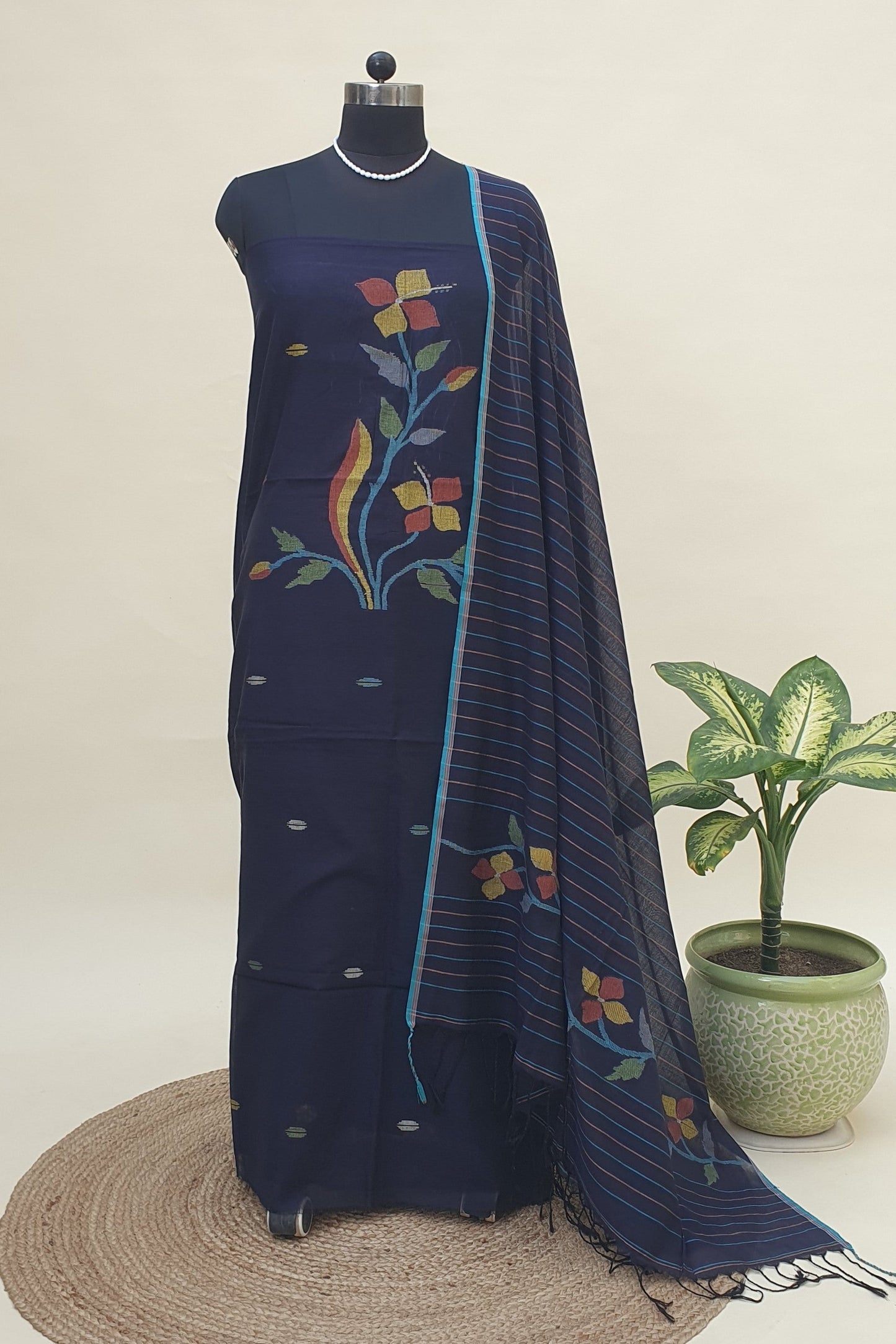 Knight Blue Cotton Jamdani Suit JDCC-0008