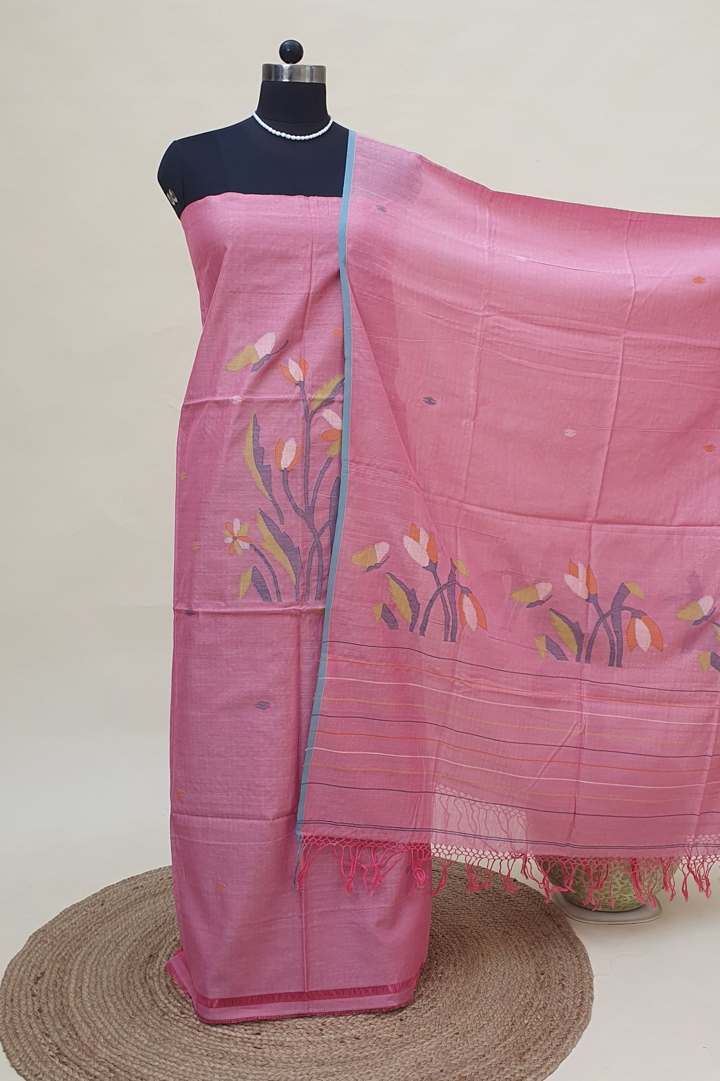 Flamingo Pink Cotton Jamdani Suit JDCC-0007