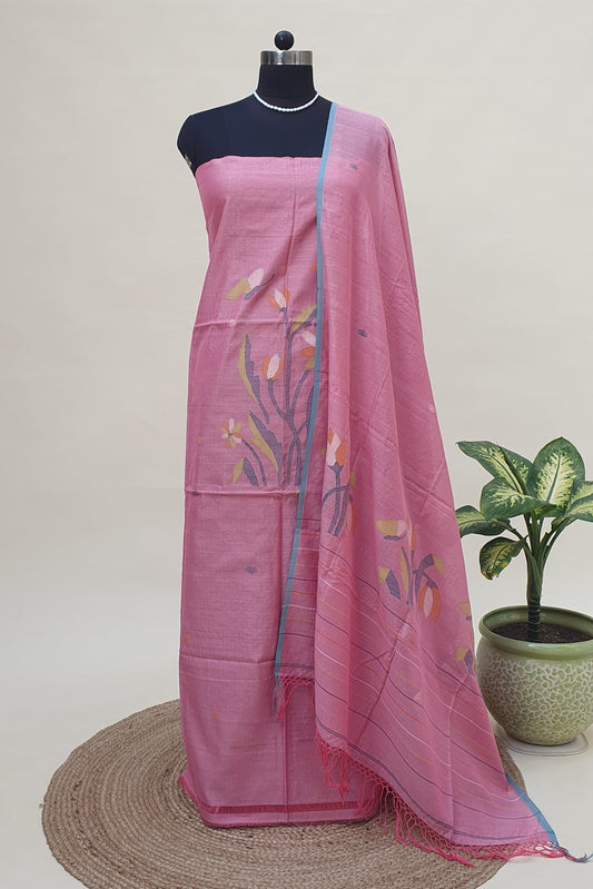 Flamingo Pink Cotton Jamdani Suit JDCC-0007