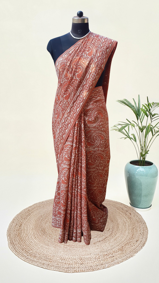 Reddish Brown HBP Mul Cotton Saree MCHB-0002